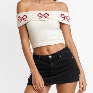 Beverly And Beck Knit Off The Shoulder Ribbon Bow Top Size Medium